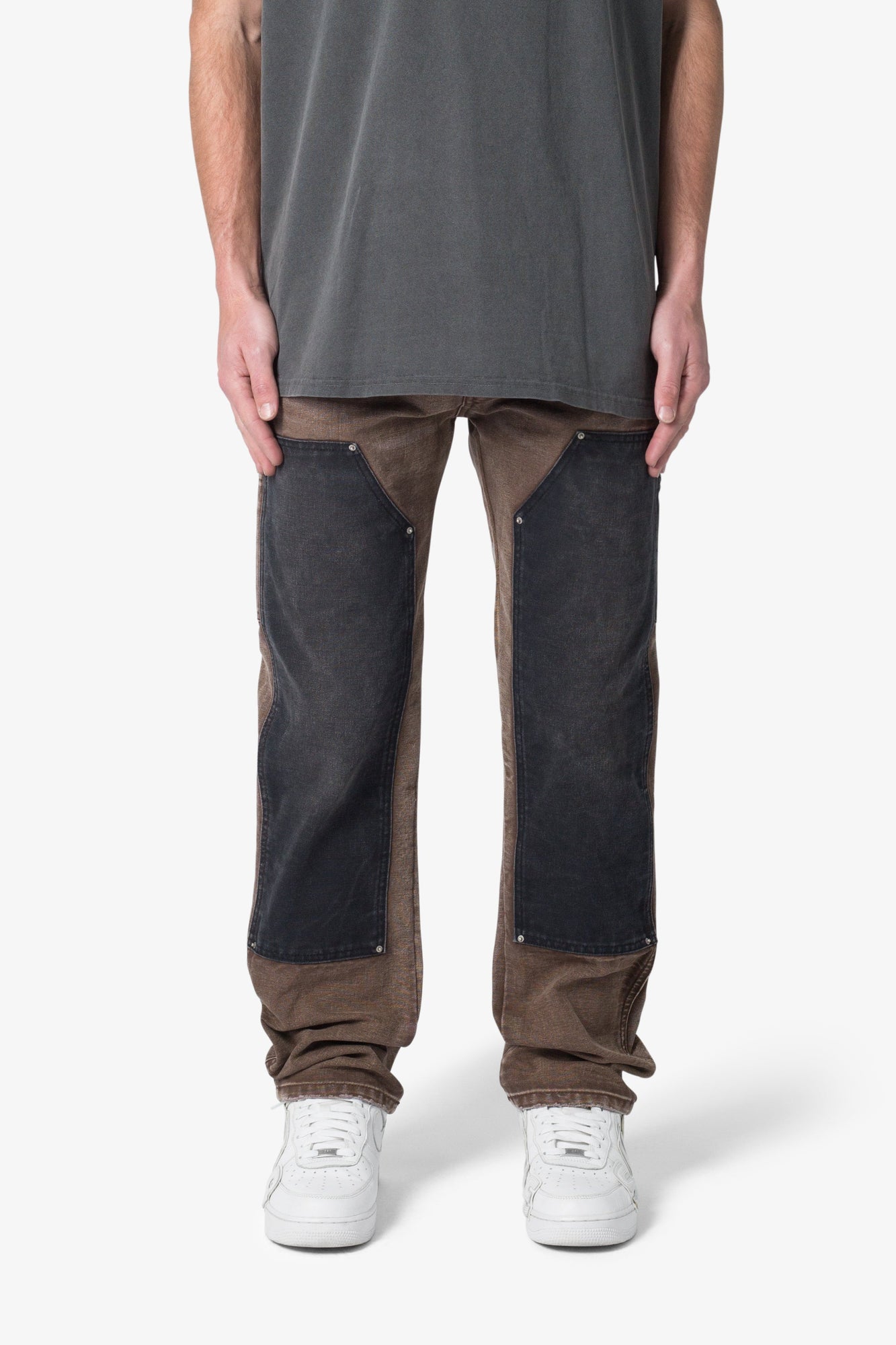 Contrast Double Knee Denim | Brown