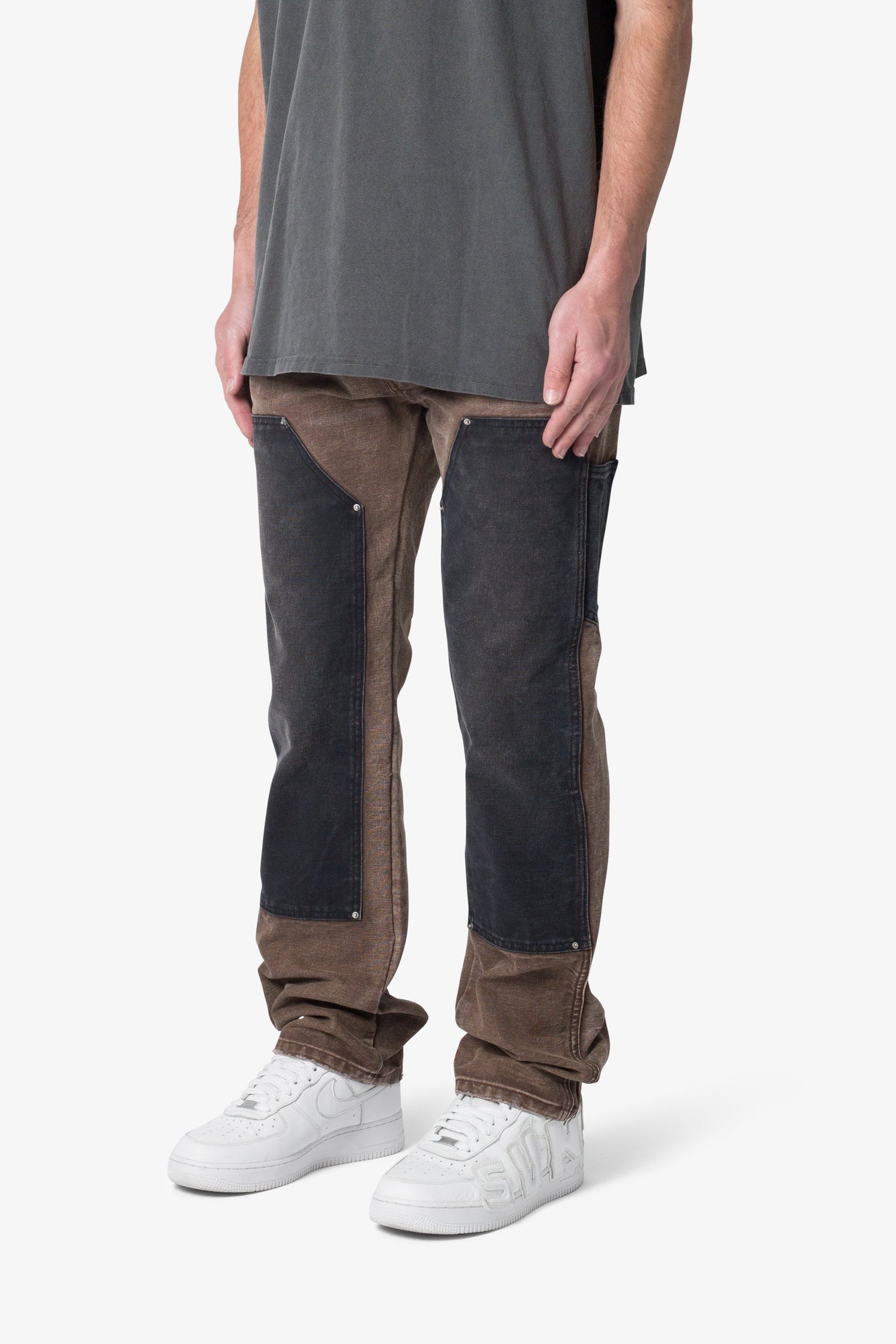 Contrast Double Knee Denim | Brown