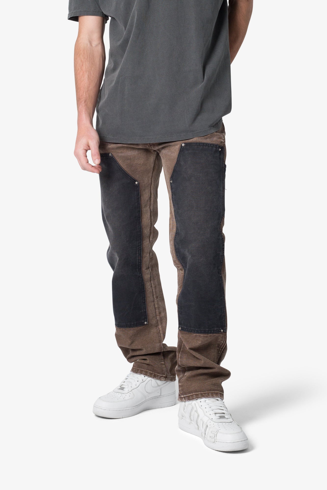 Contrast Double Knee Denim | Brown