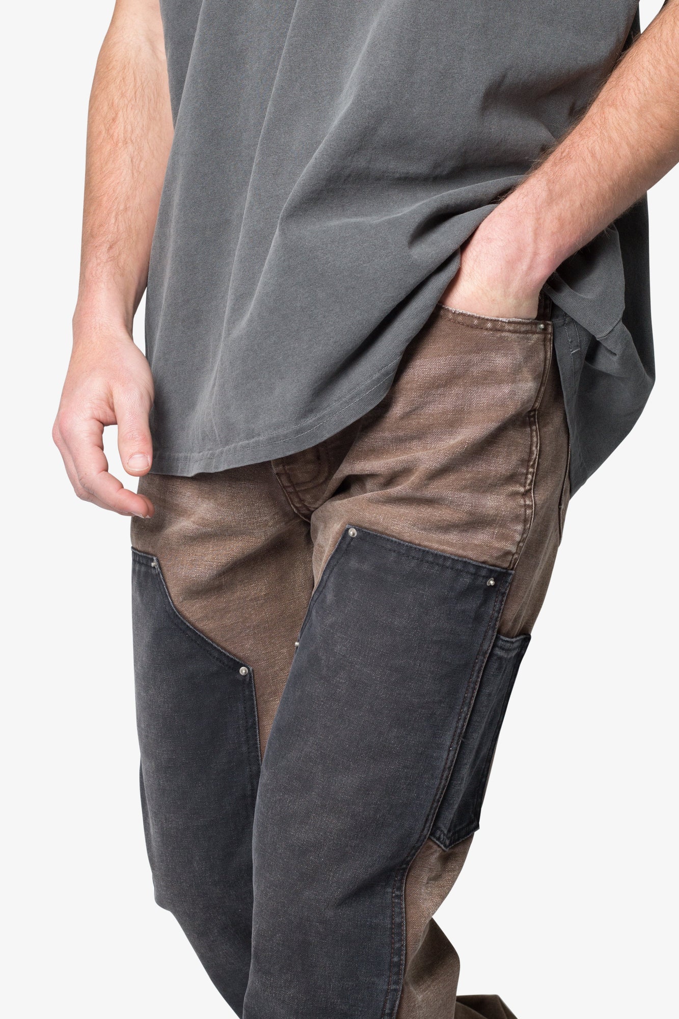 Contrast Double Knee Denim | Brown