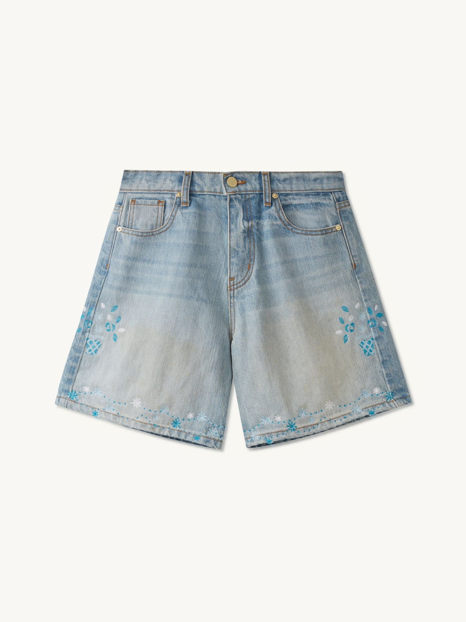 Jas Embroidered Short | Light Wash