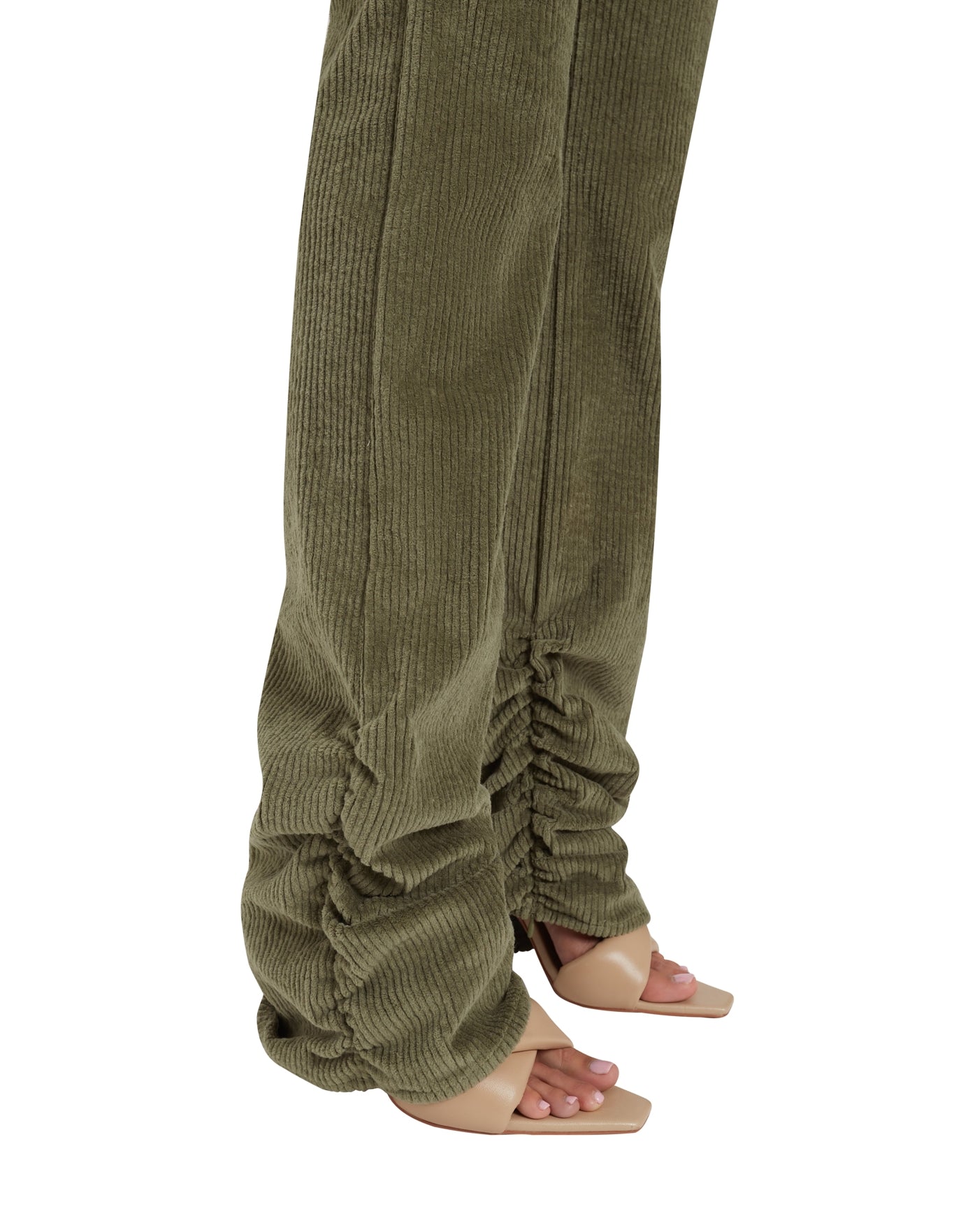 Corduroy Ruched Woven Leggings | Deep Sage