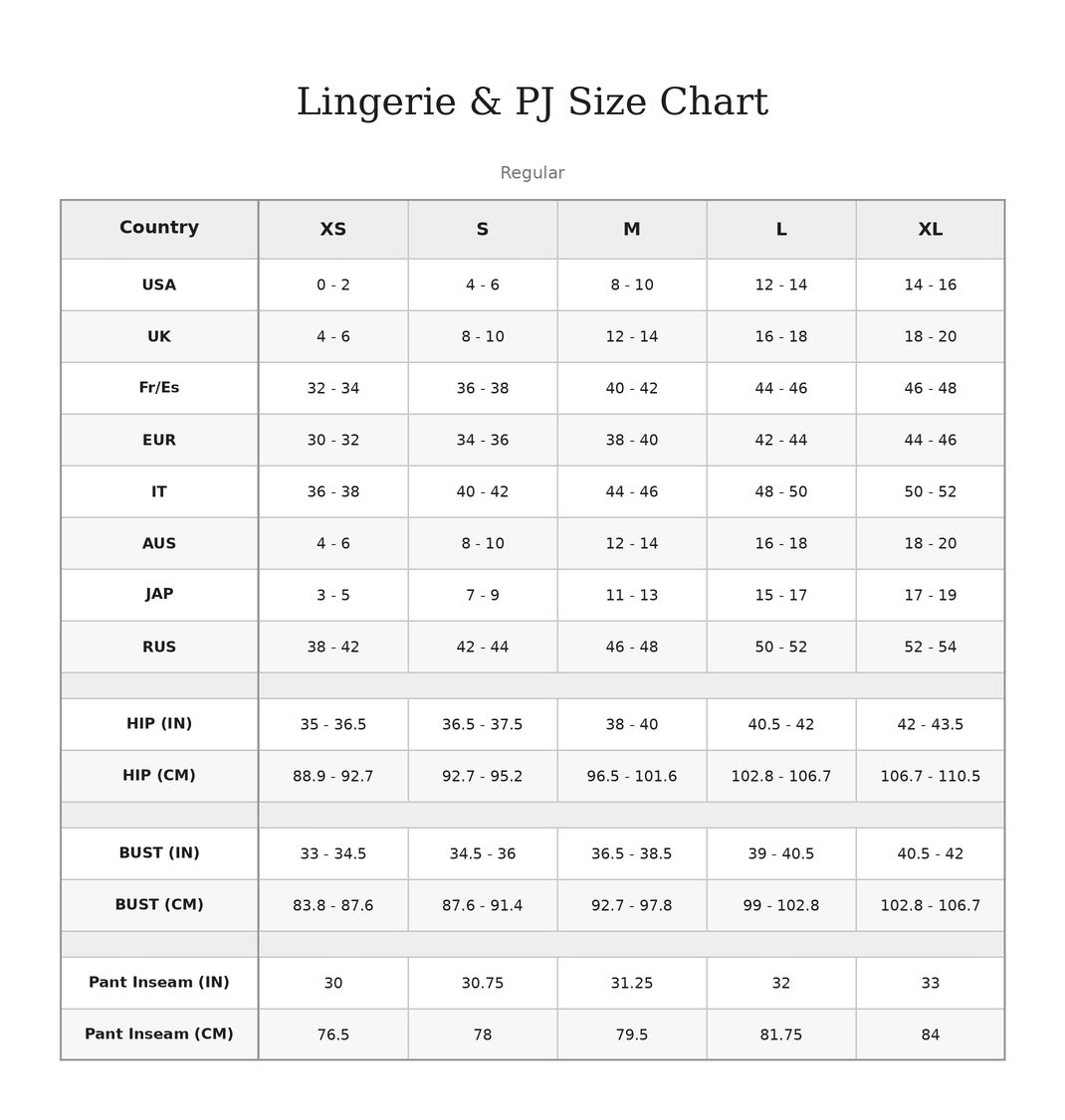 Product size guide