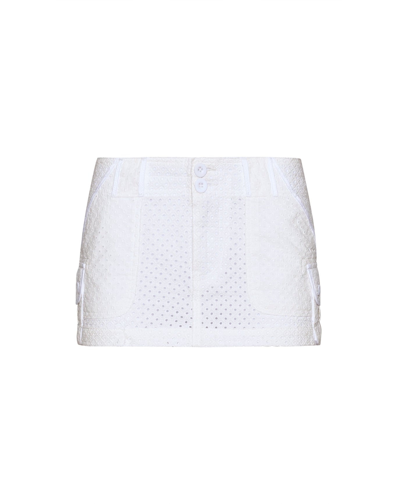 Cotton Eyelet Cargo Skirt | White