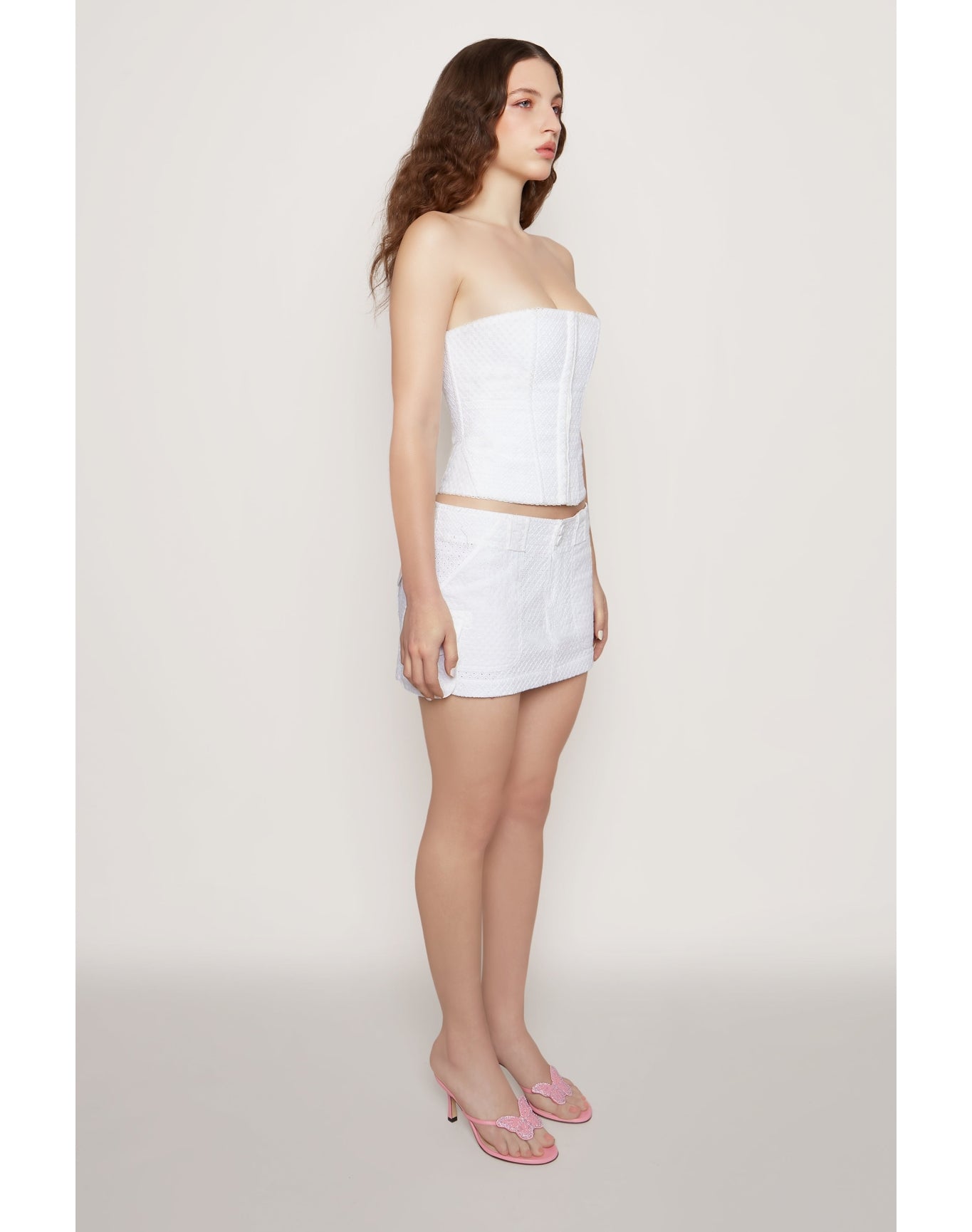 Cotton Eyelet Cargo Skirt | White