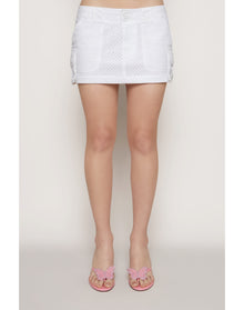 Cotton Eyelet Cargo Skirt | White