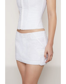 Cotton Eyelet Cargo Skirt | White