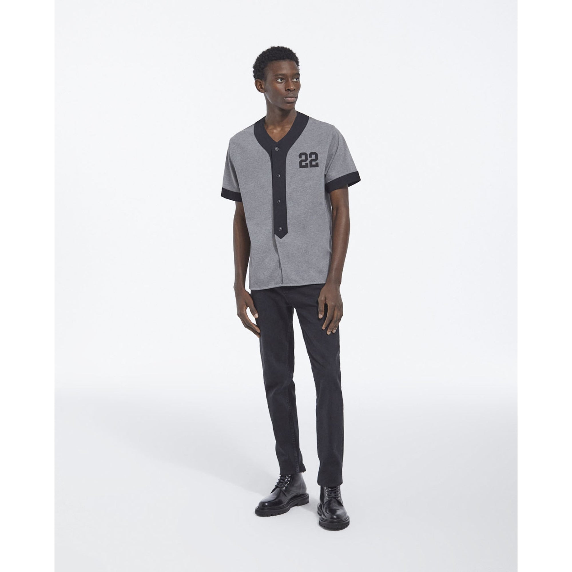 Cotton Jersey Baseball Shirt | Men | Middle Grey Melange