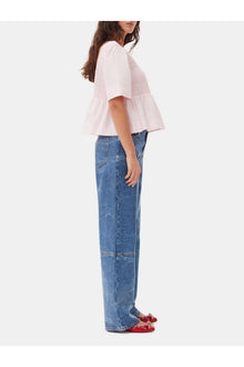 Cotton Poplin Open Back Smock Blouse | Chalk Pink