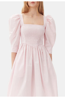 Cotton Poplin Open Neck Smock Dress | Chalk Pink