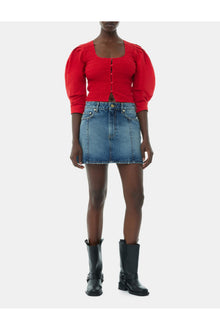 Cotton Poplin Smock Blouse | Racing Red