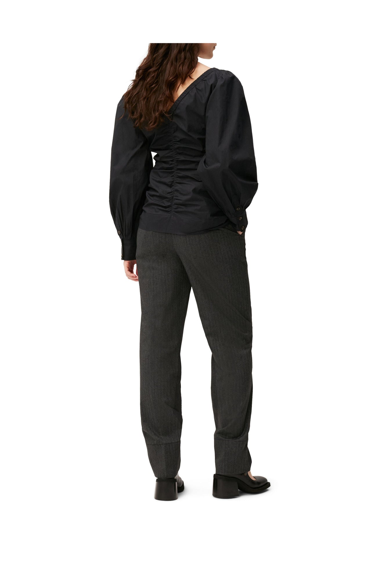 Cotton Poplin V neck Blouse | Black