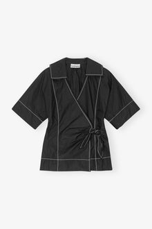 Cotton Poplin Wrap Blouse | Black