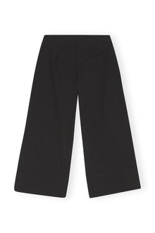 Cotton Suiting Cropped Wide Trousers | Black