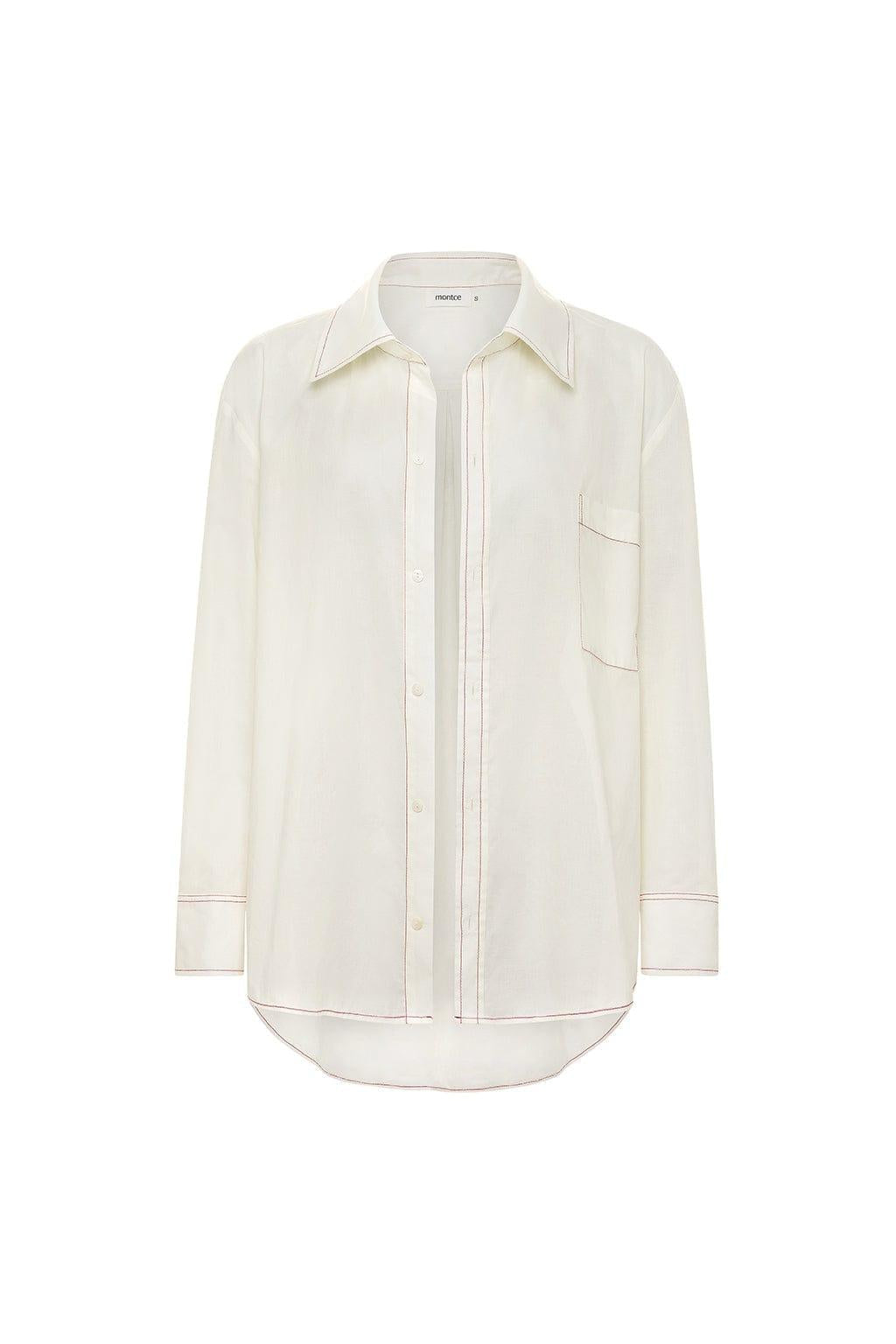 Raspberry Stitch Long Sleeve Button Down Shirt | Cream