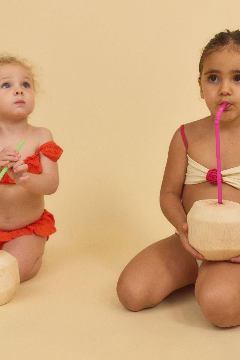 Mini | Rosa Lulu Bikini Set | Cream Raspberry Binded