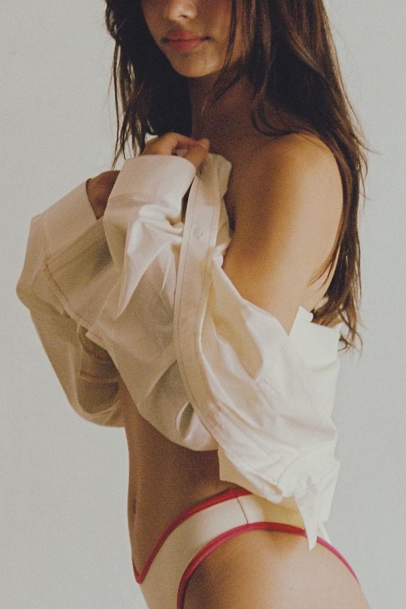 Raspberry Stitch Long Sleeve Button Down Shirt | Cream