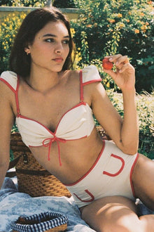 Cabana Bows Bikini Top | Cream Raspberry Binded