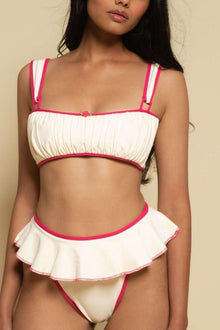 Tamarindo Ruffle Bikini Bottom | Cream Raspberry Binded