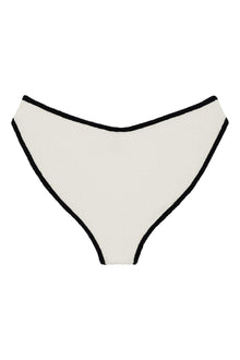 (Black Binded) Added Coverage Lulu Bikini Bottom | Cream Black Binded Terry Rib
