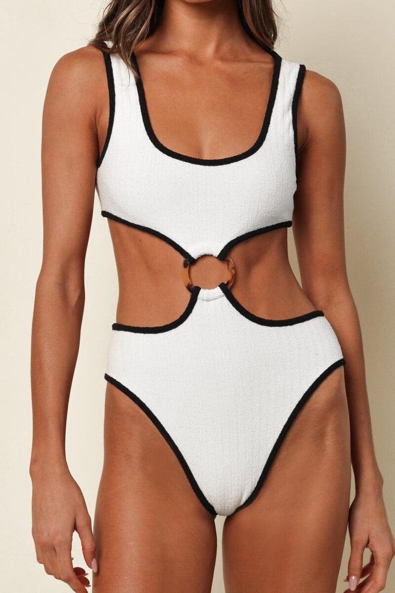 (Black Binded) Ky One-Piece | Cream Black Binded Terry Rib