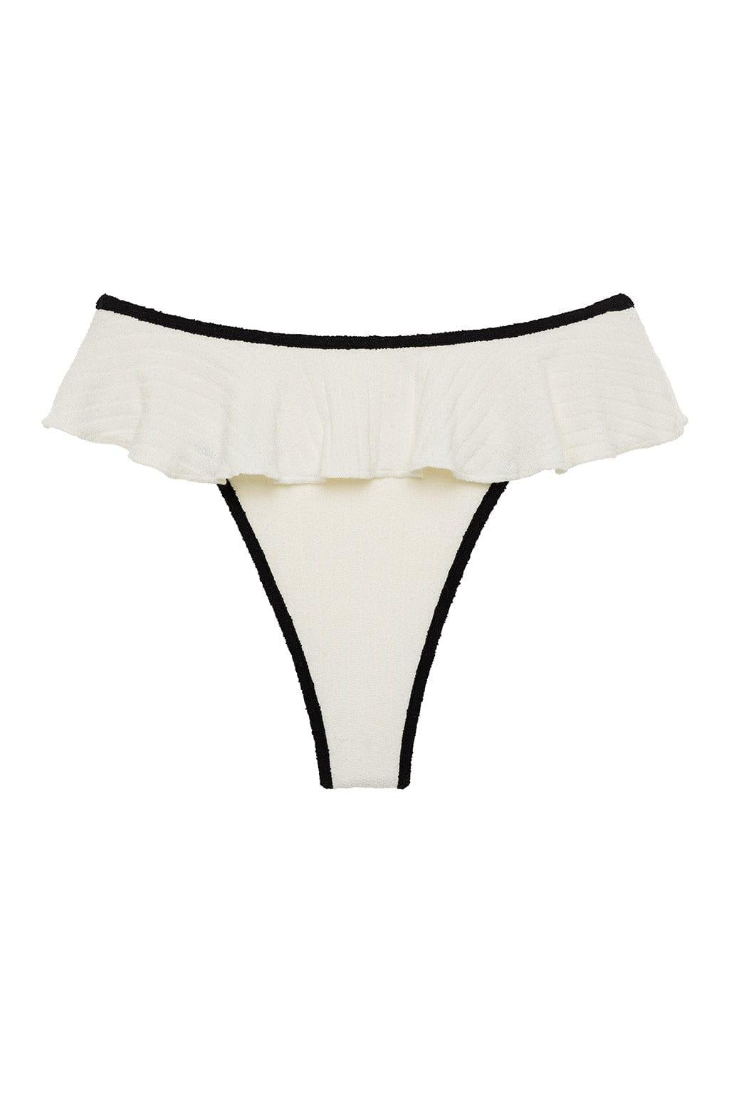 (Black Binded) Tamarindo Ruffle Bikini Bottom | Cream Black Binded Terry Rib