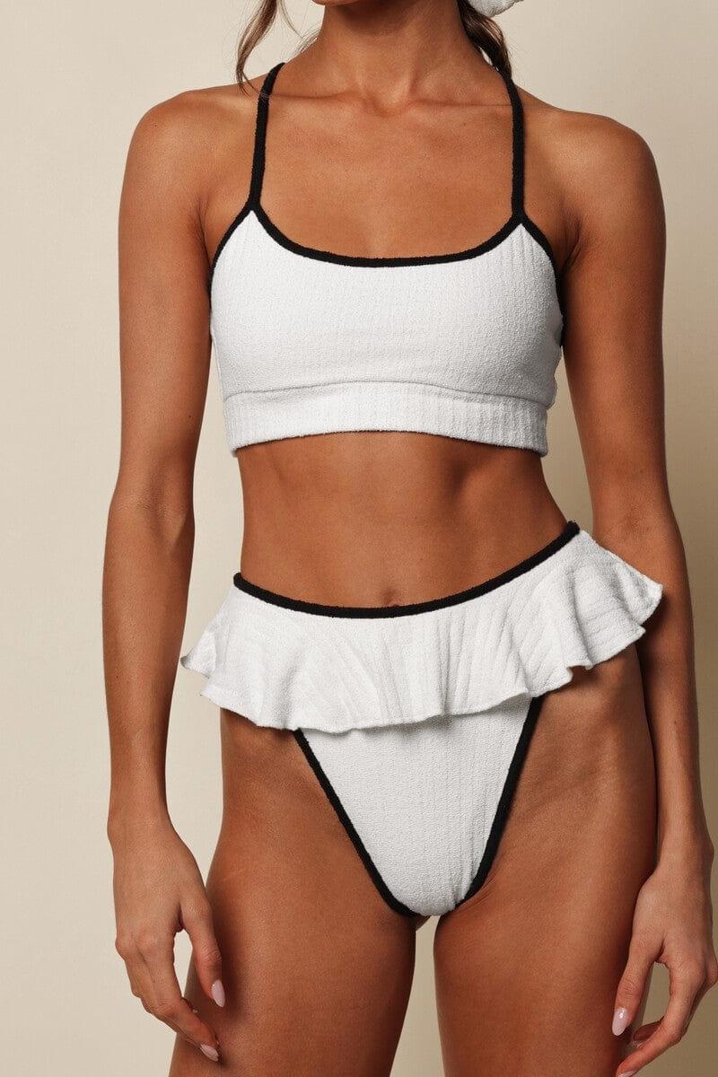 (Black Binded) Tamarindo Ruffle Bikini Bottom | Cream Black Binded Terry Rib