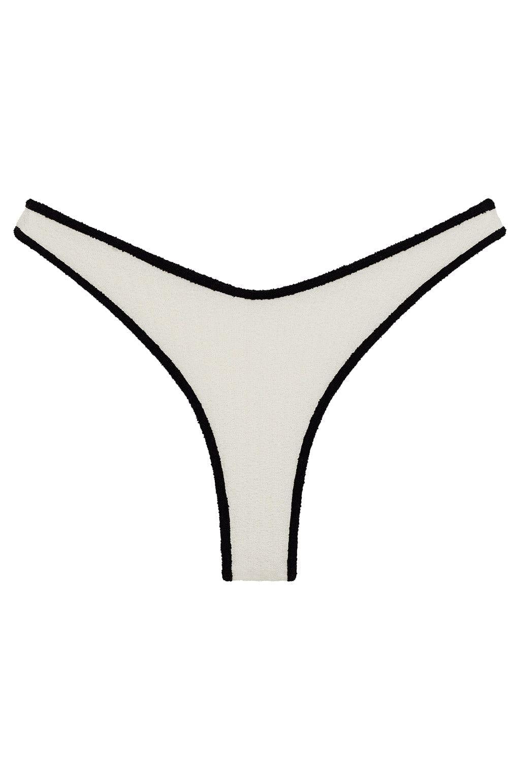 (Black Binded) Thong Bikini Bottom | Cream Black Binded Terry Rib