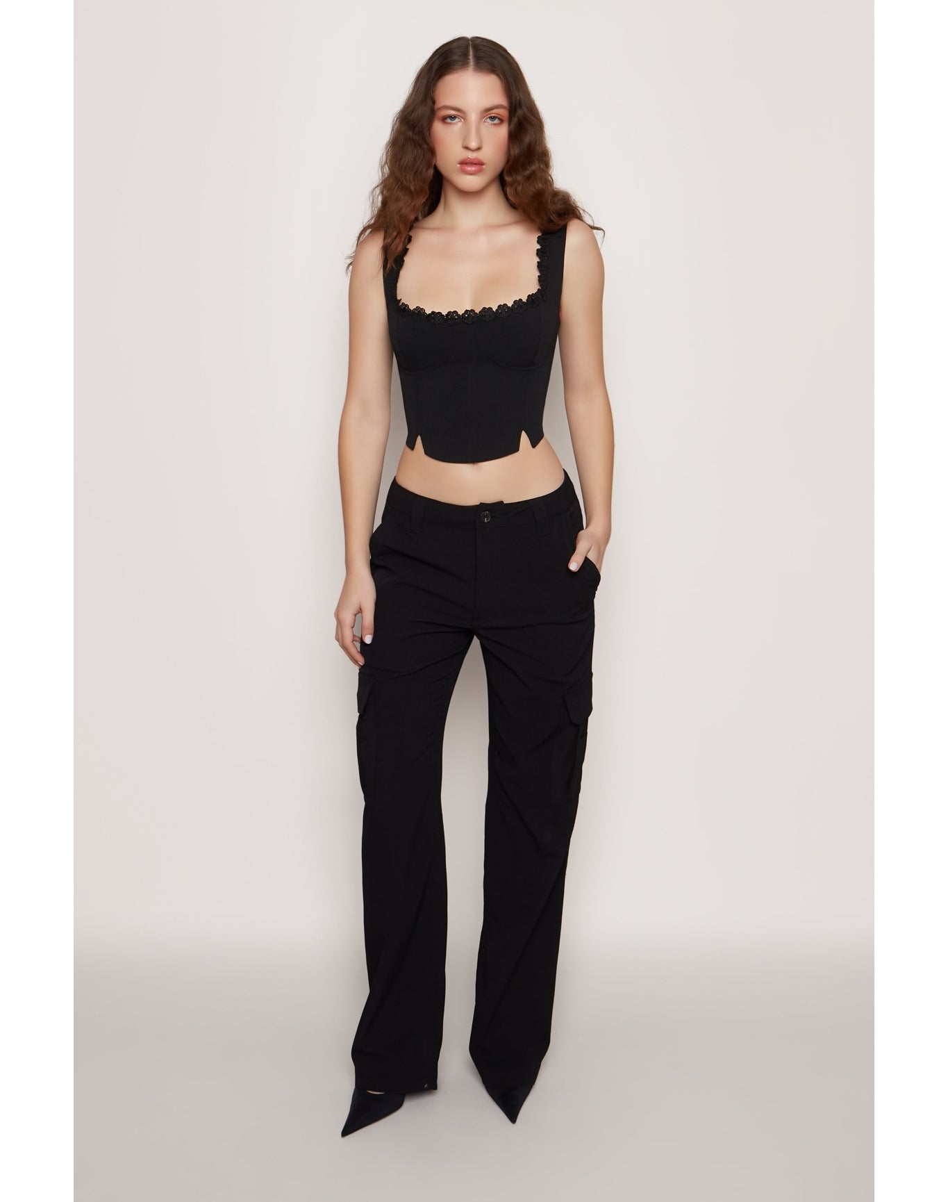 Crepe Cargo Pants | Black