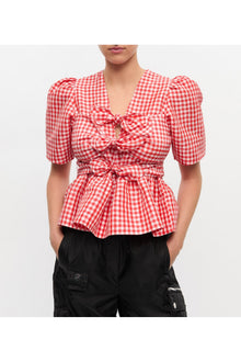 Crinkled Check Taffeta Blouse | Red Alert