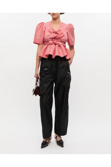 Crinkled Check Taffeta Blouse | Red Alert