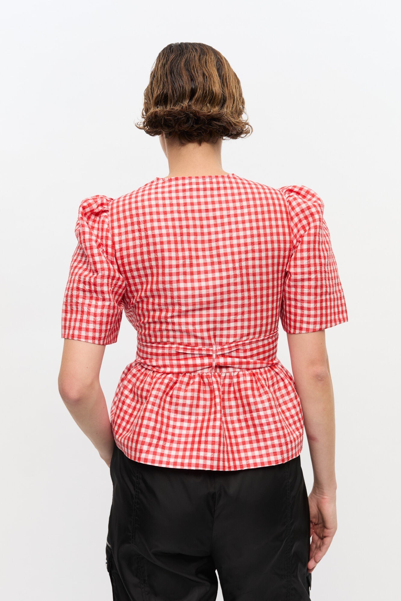 Crinkled Check Taffeta Blouse | Red Alert