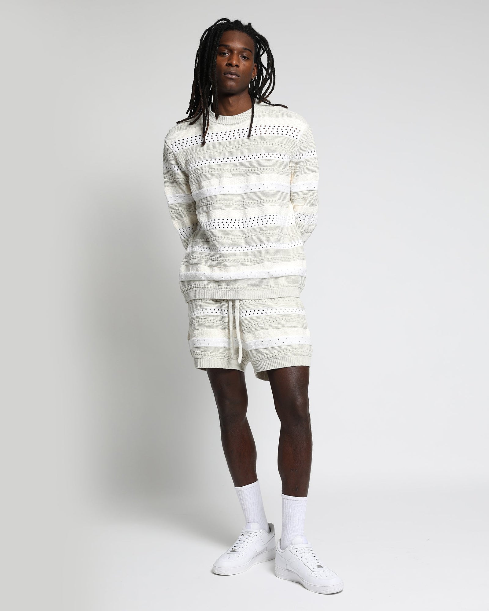 Mens | Crochet Wave Stripe Long Sleeve Crewneck | Heather Grey