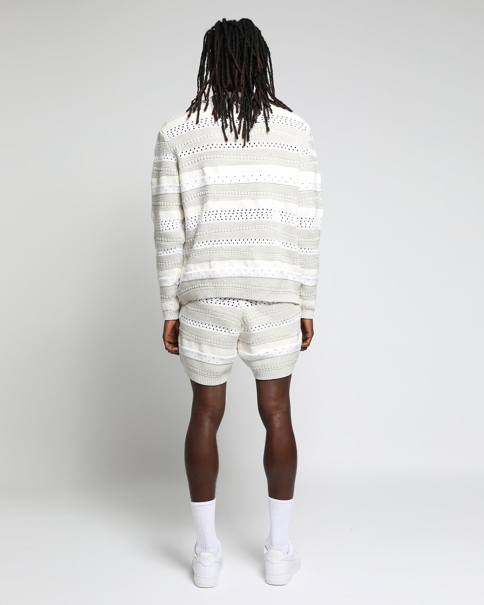 Mens | Crochet Wave Stripe Long Sleeve Crewneck | Heather Grey