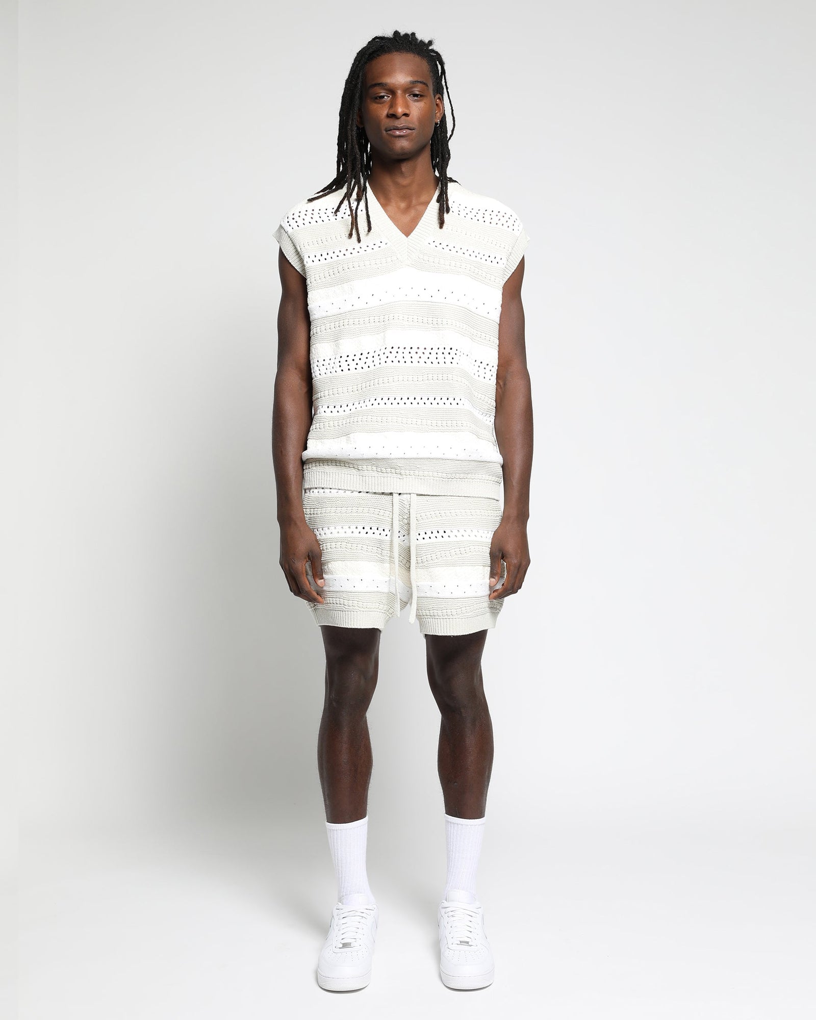 Mens | Crochet Wave Stripe Vest | Heather Grey