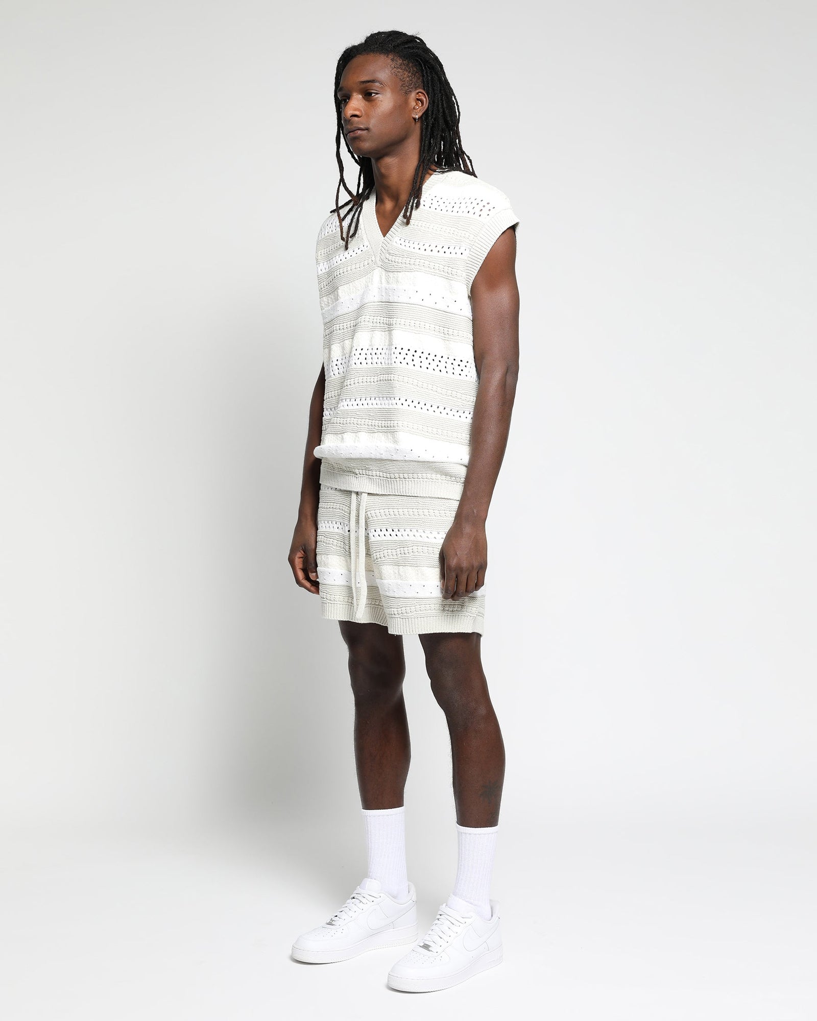 Mens | Crochet Wave Stripe Vest | Heather Grey