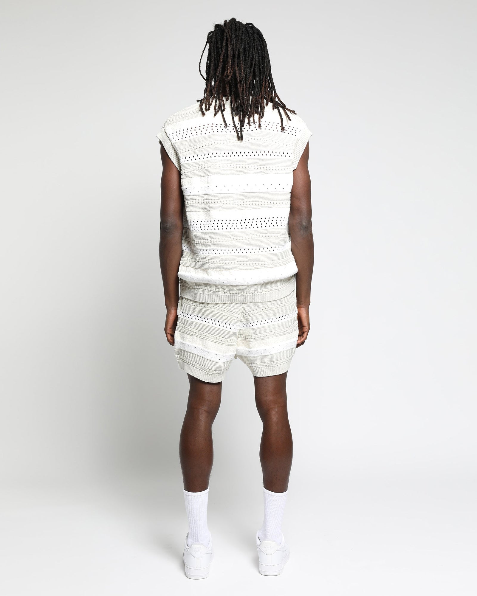 Mens | Crochet Wave Stripe Vest | Heather Grey