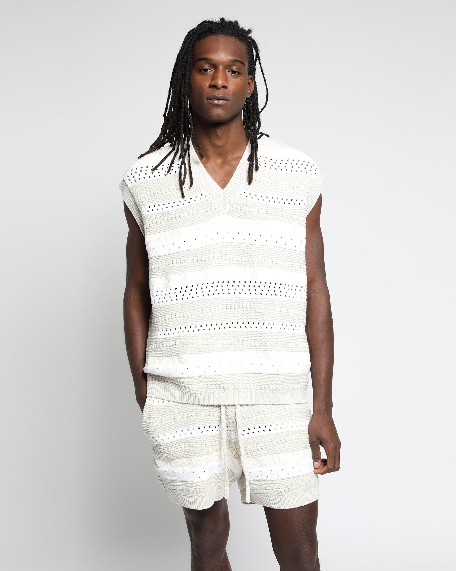 Mens | Crochet Wave Stripe Vest | Heather Grey
