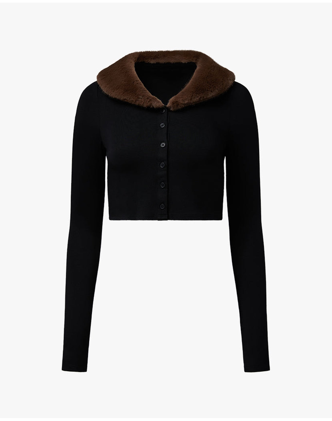 Cropped Faux Fur Collar Cardigan | Black