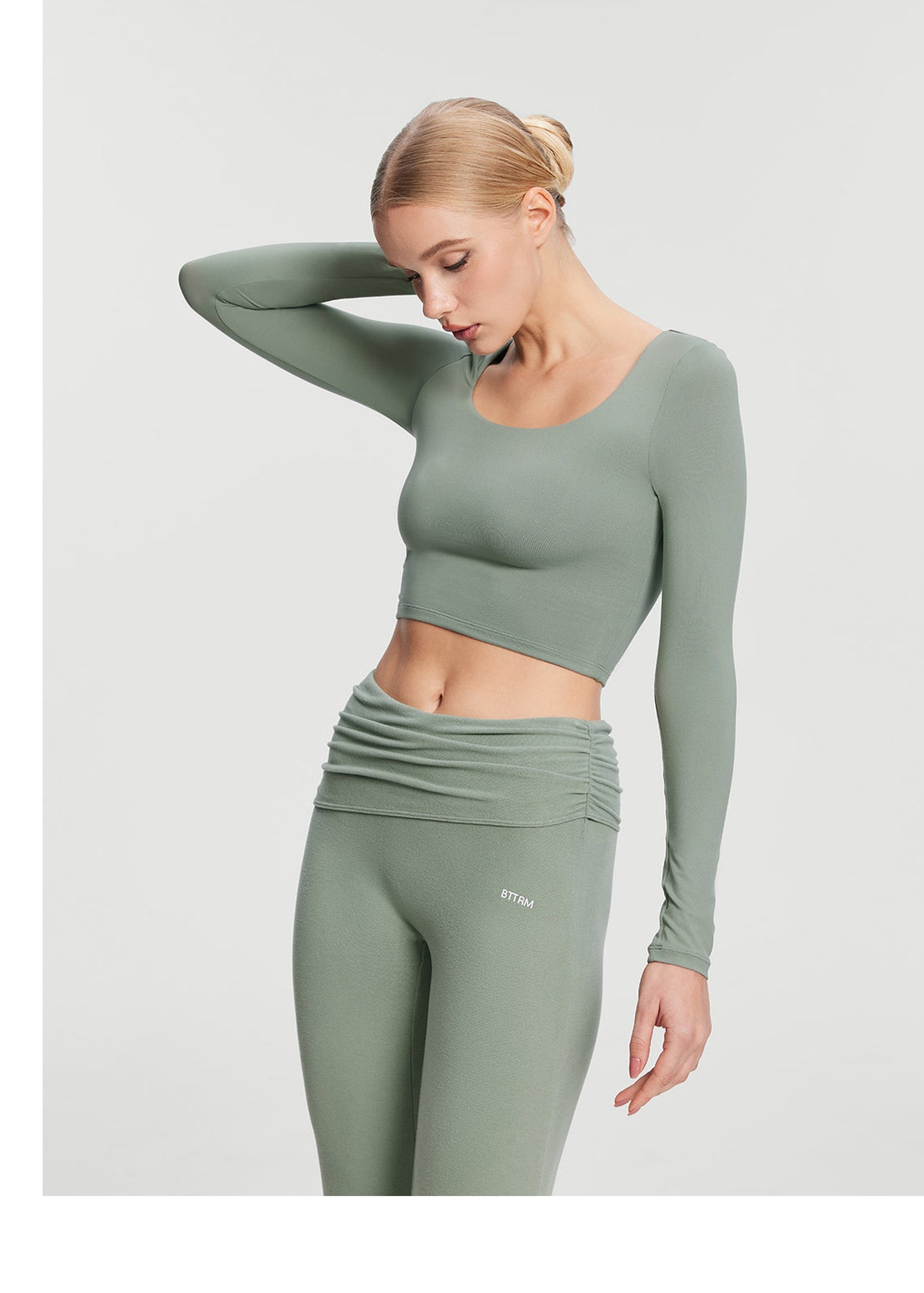 Cropped Round Neck Top | Sage Green