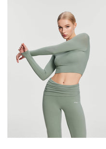Cropped Round Neck Top | Sage Green