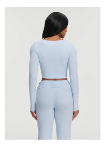 Cropped Round Neck Top | Sky Blue