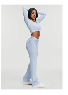 Cropped Round Neck Top | Sky Blue