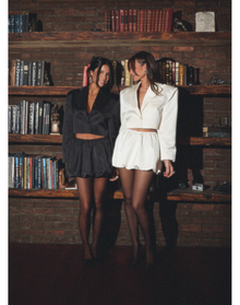Cropped Satin Blazer | Ivory