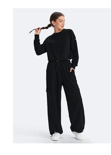 Cropped Sweatshirt with Drawstring | Black