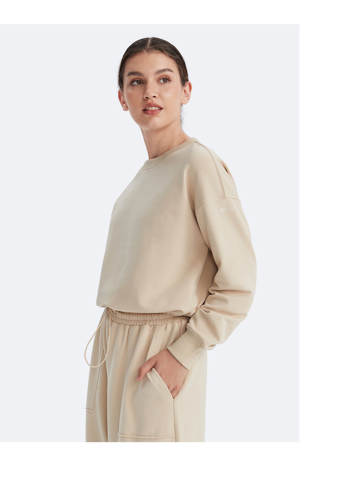 Cropped Sweatshirt with Drawstring | Oat Milk Beige