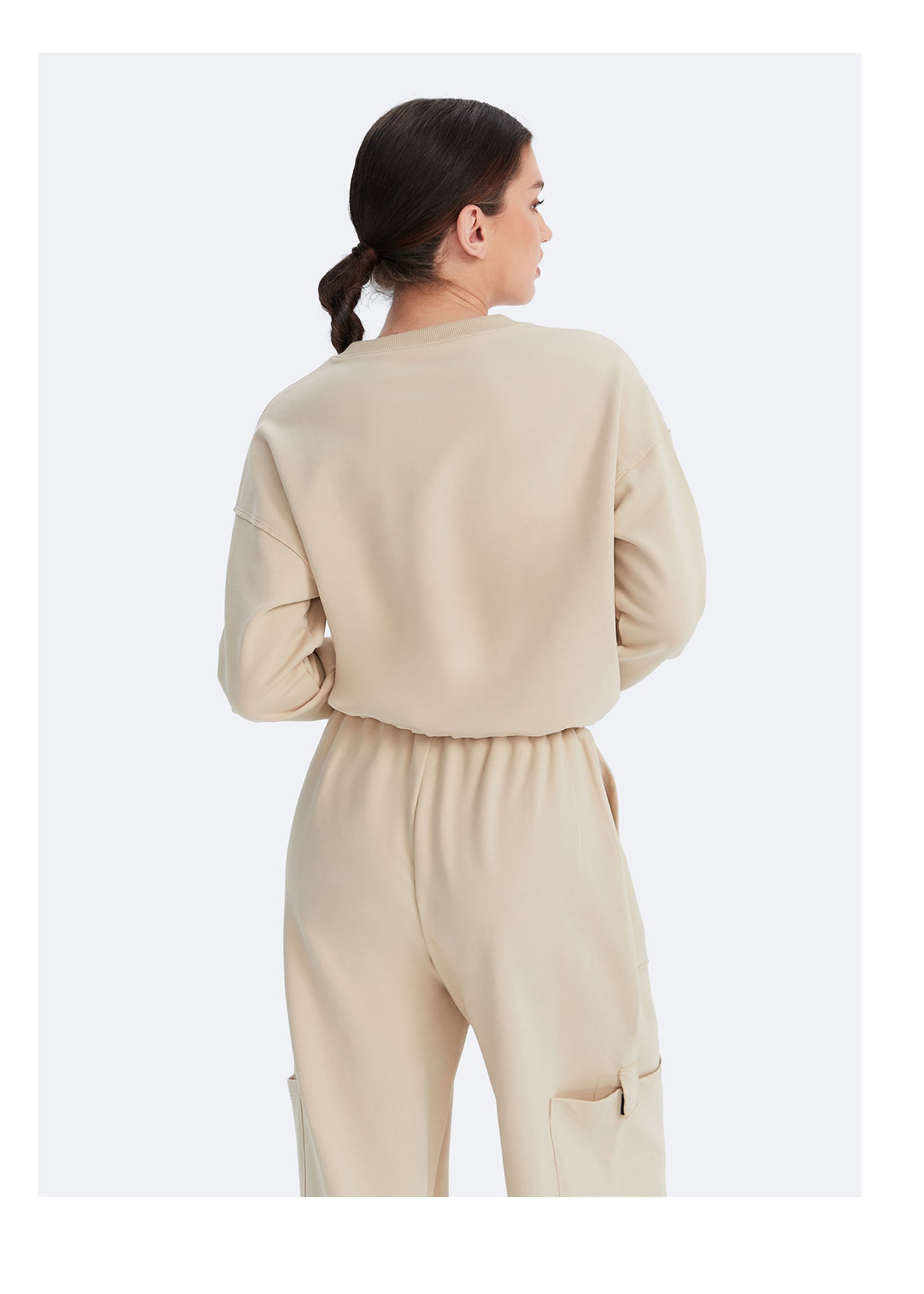 Cropped Sweatshirt with Drawstring | Oat Milk Beige
