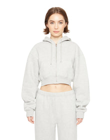Cropped Zip-Up Hoodie | Heather Grey