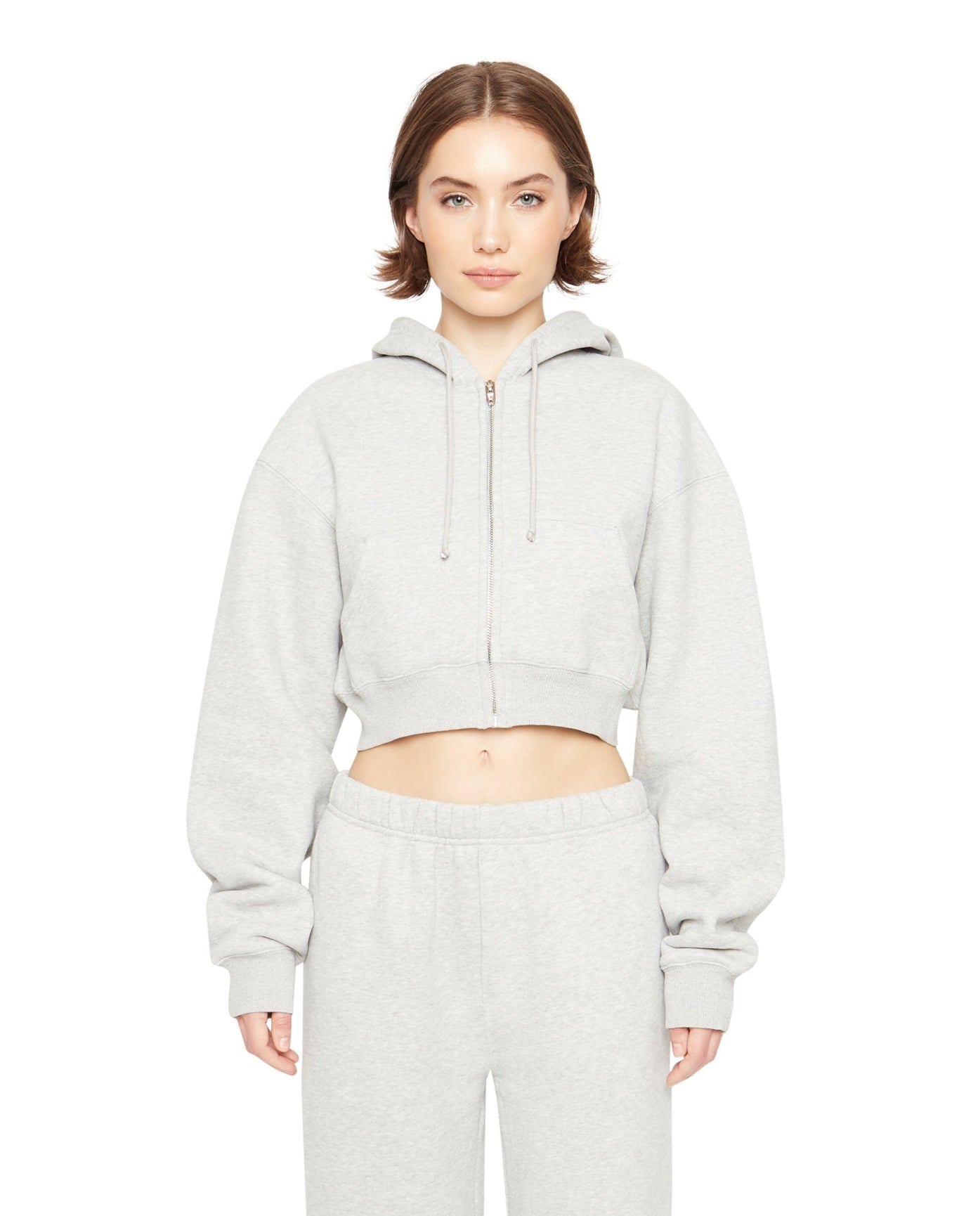 Cropped Zip-Up Hoodie | Heather Grey