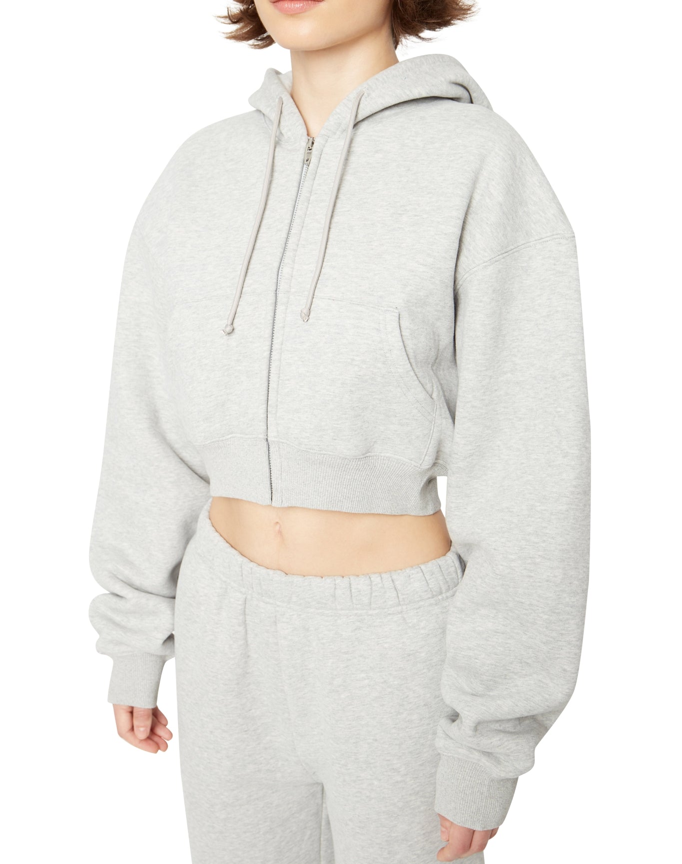Cropped Zip-Up Hoodie | Heather Grey